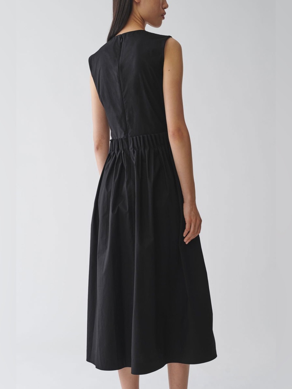 COS Flared Cotton Black Pleated Dress Size 14 - Picture 2 of 9